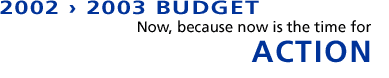 2002 > 2003 Budget : Now, because now is the time for ACTION